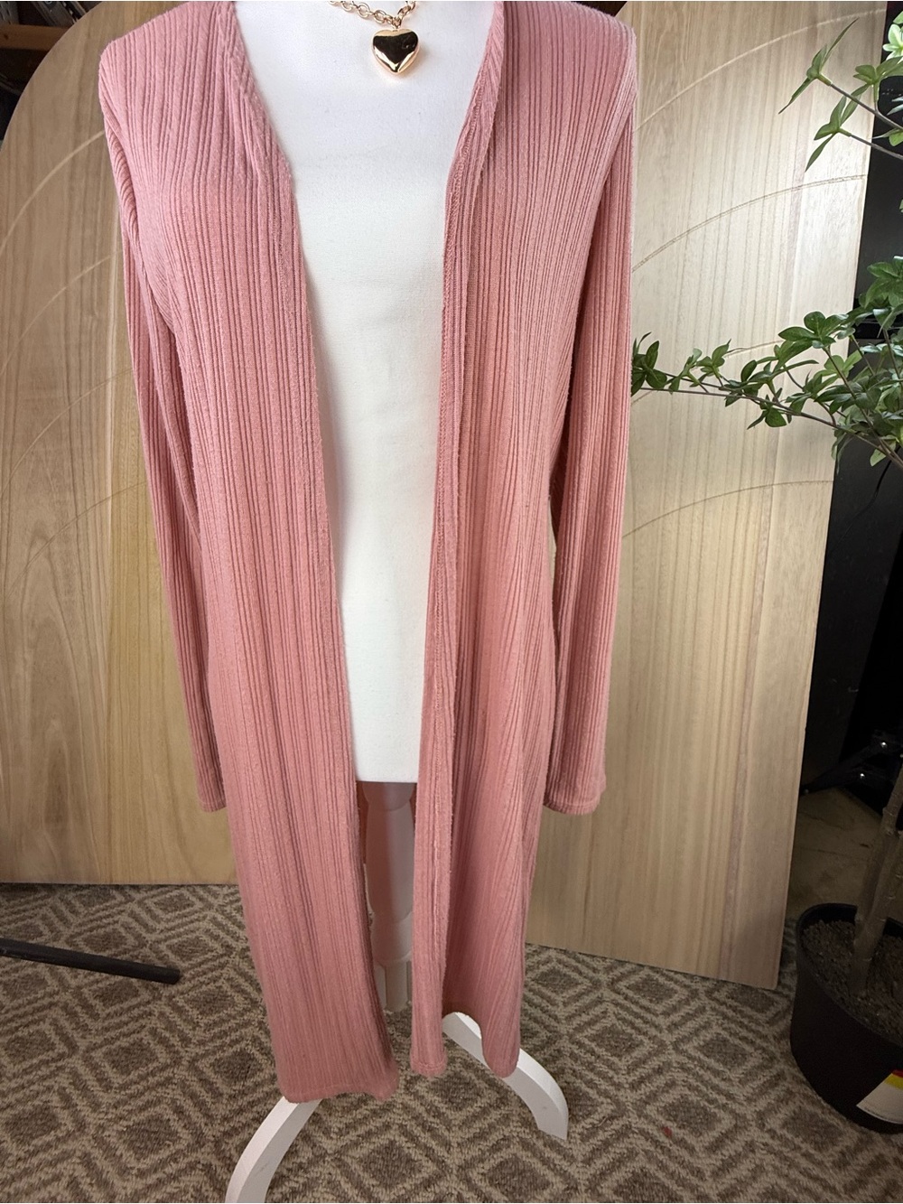 Y2K Modern Ambiance Dusty Pink Ribbed Longline Duster Cardigan Sweater Size M